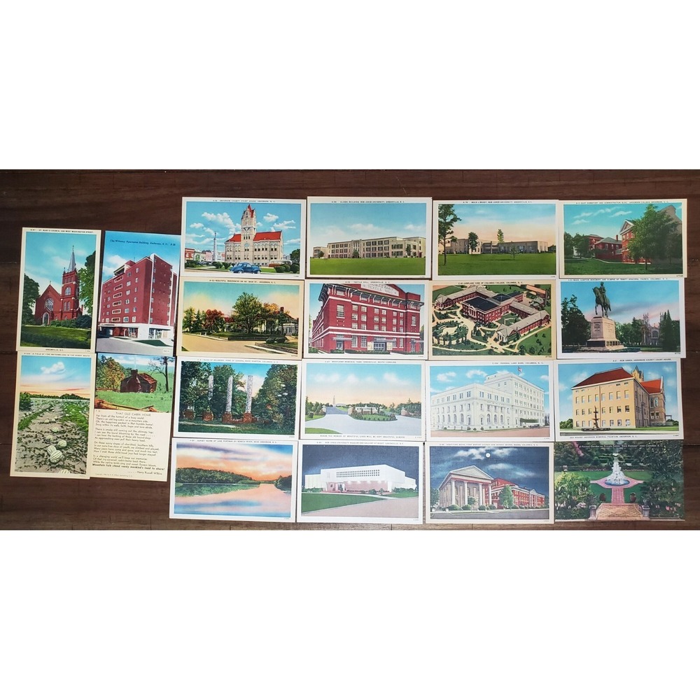LOT 20 Vintage Linen Postcards - South Carolina - Unused Unposted
